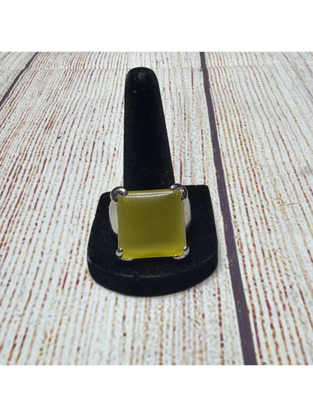 Estate Jewelry Vintage Statement Cocktail Ring W Yellow Glass Stone Sz 11 1/2